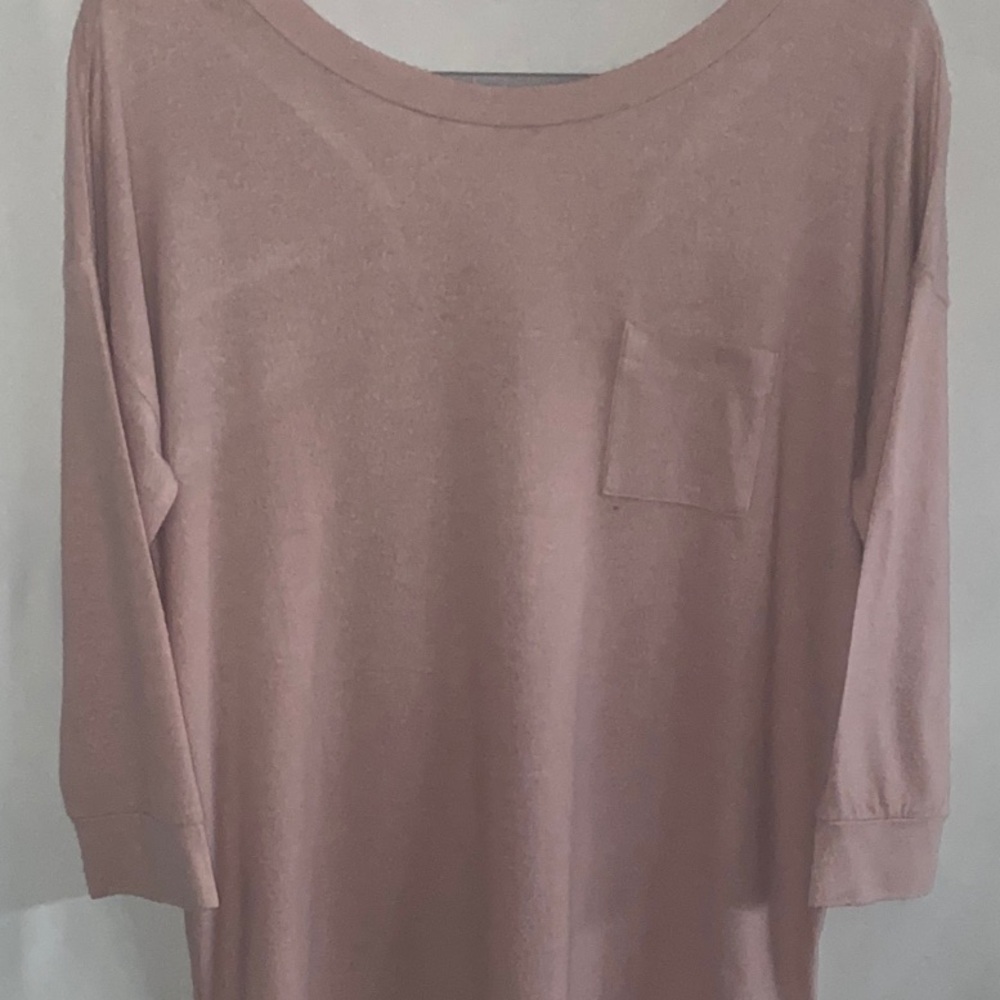 Dusty Rose Soft Knit Pocket Tee | 3/4 Sleeve | M